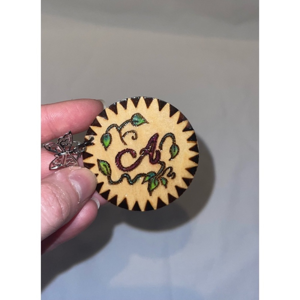 🌸✨New Handcrafted Handmade Wood Burned Butterfly Monogram A Keychain